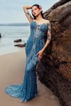 Buy_Bhawna Rao_Blue Italian Tulle Embroidery Sequin And Cutdana & Fish Cut Gown  _at_Aza_Fashions