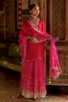 Buy_Rajiramniq_Red Silk Embellished Gota Patti V Neck Fariba Sequin Sharara Set _at_Aza_Fashions