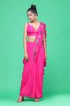 Buy_Raasa_Pink Crepe, Georgette Sequin Crystal Embroidered Pre-draped Saree With Blouse _at_Aza_Fashions