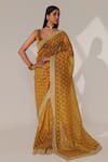 Buy_Taisha_Yellow Saree Pure Handloom Cotton Organza Hand Handwoven With Blouse  _at_Aza_Fashions