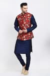 Buy_Samant Chauhan_Blue Vegan Leather Embroidery Reversible Mandarin Collar Bundi And Kurta Set _at_Aza_Fashions