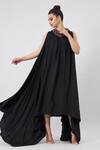 Buy_Aakaar_Black Moss Crepe Plain Crystal Round Handkerchief Hemline Lounge Dress _at_Aza_Fashions