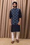 Buy_Ankit V Kapoor_Blue Cotton Silk Digital Print Flower Noor Bundi And Kurta Set _at_Aza_Fashions