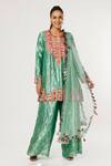Buy_Payal Singhal_Blue Silk, Net Tassels, Embroidery Split V-neck Bandhani Pattern Kurta Set_at_Aza_Fashions