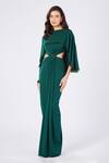 Buy_S&N By Shantnu Nikhil_Emerald Green Polyester High Neck Cutout Draped Gown_at_Aza_Fashions