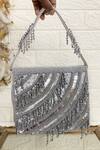 Buy_Kainiche By Mehak_Silver Embellished Raw Silk Clutch Bag _at_Aza_Fashions