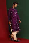 Buy_Mahima Mahajan_Wine Raw Silk Embroidered Sequins Kabir Kurta And Dhoti Pant Set _at_Aza_Fashions