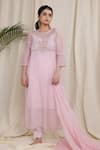 Buy_TATWA_Pink Kurta  Handloom Chanderi Hand Yoke Sequins And Pant Set  _at_Aza_Fashions