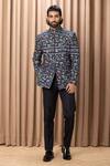 Buy_Ankit V Kapoor_Blue Cotton, Silk Amaani Botanical Print Bandhgala Set _at_Aza_Fashions