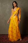 Buy_RI.Ritu Kumar_Orange Saree - Viscose Chiffon Embroidered Floral Pre-draped Set_at_Aza_Fashions