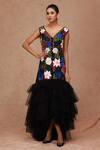Buy_Shriya Som_Black Tulle Embroidery V-neck Floral Asymmetric Hem Dress _at_Aza_Fashions
