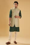 Buy_Raghavendra Rathore Blue_Green Bundi And Kurta Raw & Churidar Cotton Zari & Set _at_Aza_Fashions