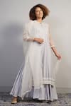 Shop_Samant Chauhan_Grey Cotton Silk Embroidered Aari Round Organza Kurta With Dress_Online_at_Aza_Fashions