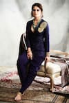 Buy_Tisha Saksena_Blue Silk, Crepe Zari, Embroidery Plunge Neck Koyari Jacket And Dhoti Pant Set _at_Aza_Fashions