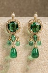 Buy_Tarun Tahiliani_Green Zircon, Swarovski Pearls, Glass Princess Drop Earrings_at_Aza_Fashions