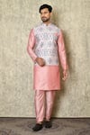 Buy_Samyukta Singhania_Pink Cotton Silk Printed Mughal Bundi And Kurta Set_at_Aza_Fashions