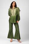 Buy_Sakshi Khetterpal_Green Chanderi Silk, Organza Embroidery Ruffle Shirt And Bell Bottom Pant Set _at_Aza_Fashions