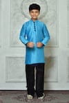 Buy_Arihant Rai Sinha_Blue Dupion Art Silk Plain Mandarin Collar Straight Kurta _at_Aza_Fashions