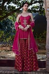 Buy_Kritika Dawar_Magenta Silk, Chanderi Beads Scoop Neck Floral Print Kurta Gharara Set _at_Aza_Fashions
