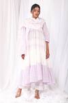 Buy_Khat_White Handloom , Round Checkered Pattern Gathered Kurta Pant Set _at_Aza_Fashions