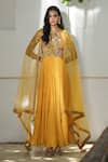 Buy_Label Ruhbab_Yellow Silk Chiffon Embroidery Sequins Boat Floral Anarkali Set  _at_Aza_Fashions