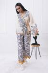 Buy_Soup By Sougat Paul_Cream Handloom Cotton, Silk Embroidery V-neck Yasmin Printed Overlap Co-ord Set _at_Aza_Fashions