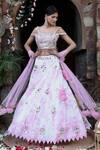 Buy_Nitisha Kashyap Official_Off White Net, Silk Beads, Sequins, Mirror Embroidered Uppada Lehenga Set _at_Aza_Fashions