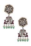 Buy_Ajooni Jewels_Silver Plated Kundan Carved Peacock Studded Earrings _at_Aza_Fashions