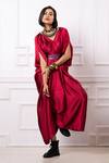Buy_Megha Garg_Maroon Gucci Satin Embroidered Sequins Pleated Draped Kaftan Jumpsuit _at_Aza_Fashions