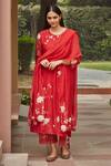 Vaayu_Red Muslin Cotton Floral Applique Kurta Set_Online_at_Aza_Fashions