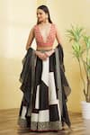 Buy_Vandana Sethi_Black Dupion Silk Embroidered Mirror Color Block Lehenga Set With Ruffle Dupatta _at_Aza_Fashions