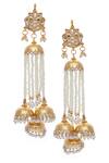 Shop Just Shradhas Gold Plated Pearl Jhumka Dangling Earrings at Aza Fashions Shop_Just Shradhas_Gold Plated Pearl Jhumka Dangling Earrings_at_Aza_Fashions