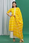 Buy_BANANA labs_Yellow Cotton Print Stripe Round Neck Straight Fit Pattern Kurta Set _at_Aza_Fashions