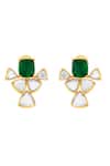 Buy_Isharya_Green Cubic Zirconia Shiza Mirror And Hydro Emerald Geometric Earrings_at_Aza_Fashions
