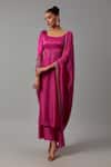 Buy_The Aarya_Pink Silk, Cotton, Maheshwari Beads, Embroidery Round Glass Sequin Kurta Set _at_Aza_Fashions