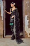 Buy_Nitika Gujral_Black Saree Georgette Embroidered Bead Plunge Abstract With Blouse  _at_Aza_Fashions