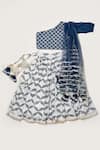 Buy_YUVRAANI JAIPUR_Blue Muslin And Embroidery Hand Block Leaf Lehenga Set _at_Aza_Fashions