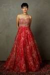 Buy_RI.Ritu Kumar_Red Viscose Printed Aari Sweetheart Magnolia Floral Embroidered Bandeau Dress _at_Aza_Fashions