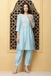 Buy_Kefi Collections_Blue Kurta Cotton Chanderi Embroidered Amnit A-line And Salwar Set  _at_Aza_Fashions