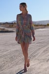 Buy_TWINKLE HANSPAL_Multi Color Crepe Print Chevron Spread Collar Olive Short Dress  _at_Aza_Fashions
