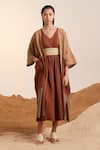 Buy_Cord_Brown Open Freya Linen Cape _at_Aza_Fashions