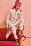 Buy_Philocaly_White Silk Embroidery Baandh Diamond Pattern Sherwani Set_at_Aza_Fashions