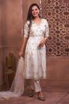 Buy_Geetika Jain_White Anarkali  Pure Chanderi Hand Embroidered Floral V Neck Set  _at_Aza_Fashions