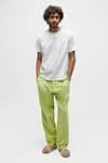 Buy_Terra Luna_Green 100% Organic Handloom Oxford Cotton Solid Pant _at_Aza_Fashions