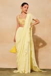 Buy_DiyaRajvvir_Yellow Cotton Silk Embroidered Ruffle Pre-draped Skirt Saree Set _at_Aza_Fashions