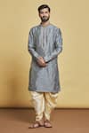 Buy_Arihant Rai Sinha_Grey Silk Embroidery Thread Floral Work Kurta And Dhoti Pant Set _at_Aza_Fashions