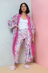 Buy_Rhe-Ana_Pink Cape  Linen/cotton Blend Printed Overlay And Straight Pant Set  _at_Aza_Fashions