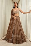 Buy_Sawan Gandhi_Brown Georgette Embellished Floral Paisley Pattern Chikankari Bridal Lehenga Set _at_Aza_Fashions