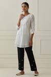 Buy_Kamaltaas_Off White Chanderi Silk, Cotton Embroidery, Piping Hand A-line Kurta And Pant Set_at_Aza_Fashions