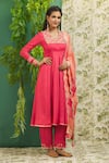 Buy_Alaya Advani_Pink Muslin Silk Print And Embroidery Floral Neckline Anarkali Set With Dupatta _at_Aza_Fashions